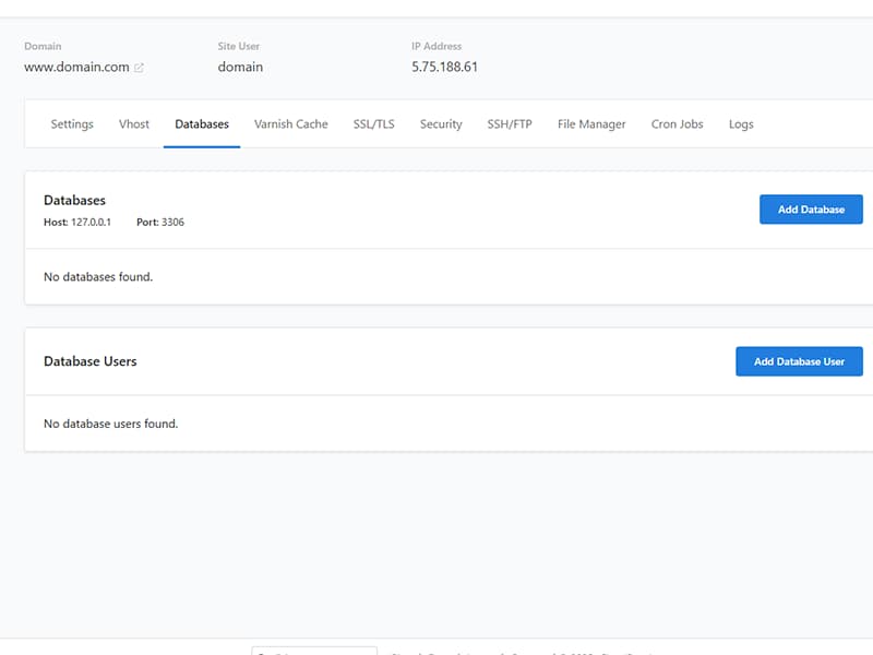 CloudPanel Database Management Screenshot