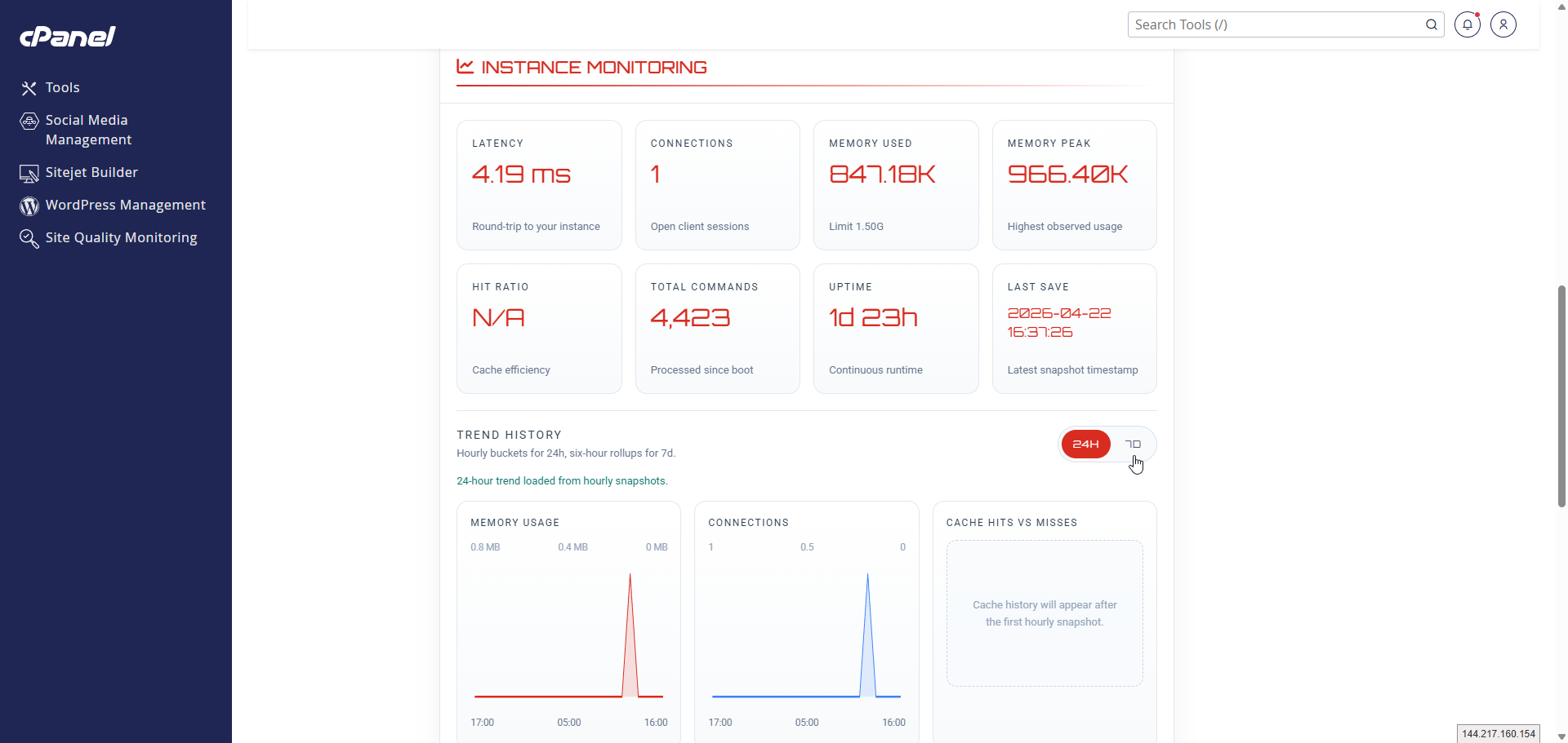 cPanel Redis Manager monitoring interface